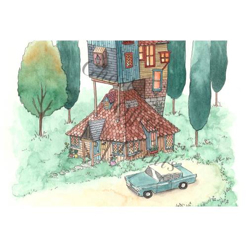 Burrow, Cottage, Art Print, Watercolour, Home, Fan Art, Painting, Birthday, Housewarming, New Home, Witch, Wizard, A4 Wall Art