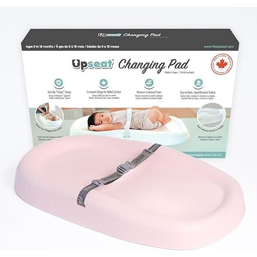 Upseat Baby Changing Pad, Non-Slip Grippy Design, Premium Cushioned Foam, Contoured for Comfort, Waterproof and Easy-to-Clean, Liquid-Resistant (Pink)