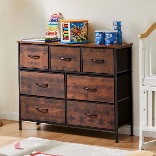 ZUNMOS 7 Drawer Fabric Dresser for Bedroom, Chest of Drawer Organizer Storage Cabinet for Closet, Entryway, Rust Brown