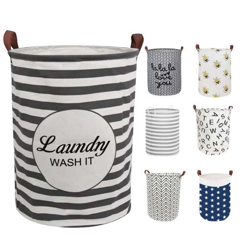 EVNELE Large Laundry Hamper, Waterproof Canvas Laundry Basket, Collapsible Storage Basket Bin for Kids Room, Toy Organizer, Nursery Hamper, Clothes Hamper, Gray Stripe