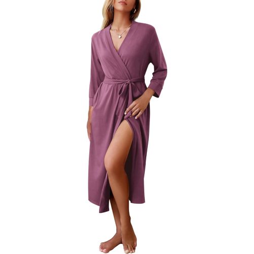 Ekouaer Women Robes Long Knit Bathrobe Lightweight Soft Kimono Robes Casual Ladies Loungewear with Pockets