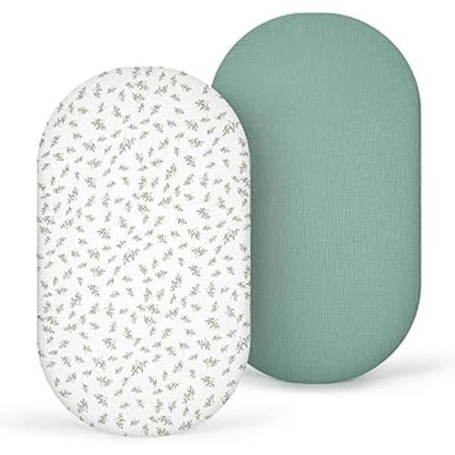 lulumoon Muslin Bassinet Sheets Baby: Cotton Bassinet Sheets Fitted for Boys and Girls - Bassinet Sheets for Oval Rectangle or Hourglass Mattress(Lotus Leaf)