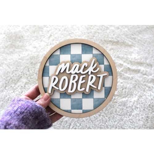 Birth Announcement Sign Baby Boy Name Checkered Baby Sign Hospital Birth Stat Modern Nursery Name Baby Name Checker Wood Sign New Baby gift