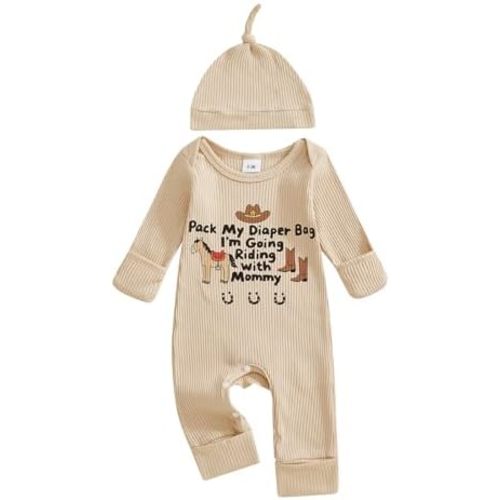 Western Baby Boy Fall Clothes Pony Jumpsuit Horse Riding Long Sleeve Romper Hat Cute Newborn Cowboy Going Home Outfit