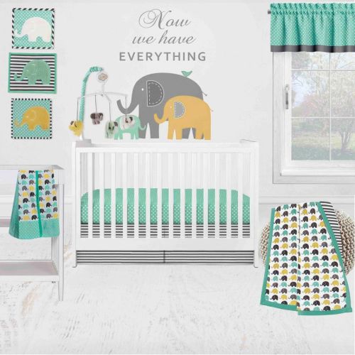 Bacati - Elephants Mint/Yellow/Gray 10 pc Crib Bedding Set with 2 Crib Fitted Sheets