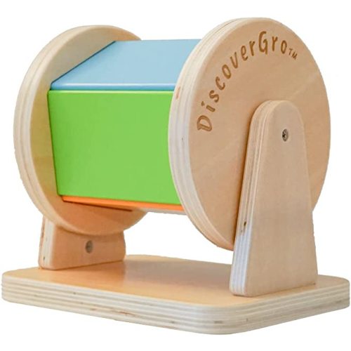 DISCOVERGRO Montessori Wooden Rainbow Spinning Toy Drum | Montessori | Educational Toys for Early Development | 0 months and up