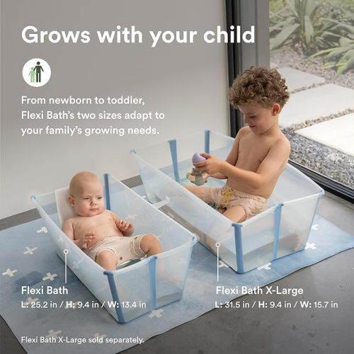 Stokke Flexi Bath Bundle, Sandy Beige - Foldable Baby Bathtub + Newborn Support - Durable & Easy to Store - Convenient to Use at Home or Traveling - Best for Newborns & Babies Up to 48 Months