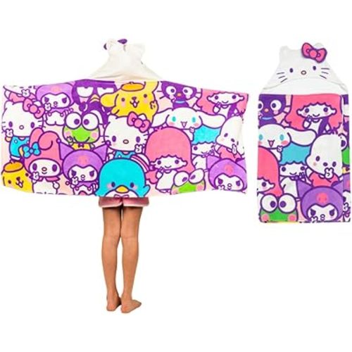 Hello Kitty & Friends Kids Super Soft Bath/Pool/Beach Soft Cotton Terry Hooded Towel Wrap, 24 in x 50 in, (Officially Licensed Product) By Franco