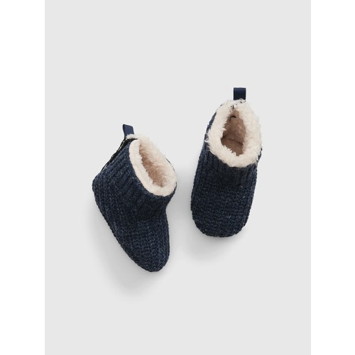 Baby Sherpa-Lined Booties in blue heather, size: 0-3 M