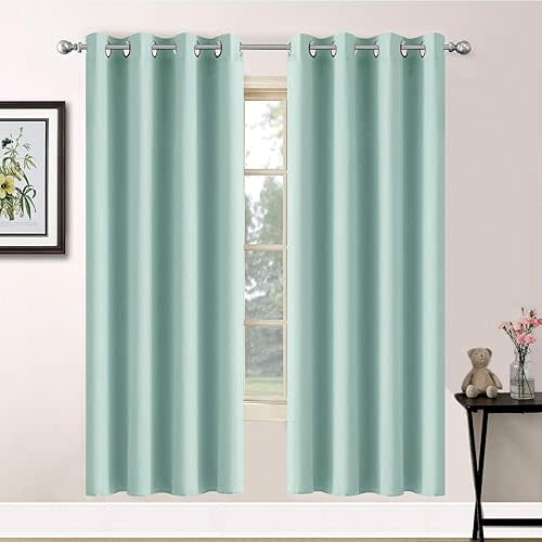 Yakamok Blackout Room Darkening Thermal Insulated Aqua Curtains for Bed Room,52x63-inch,2 Curtain Panels,Bonus 2 Tie Backs Included