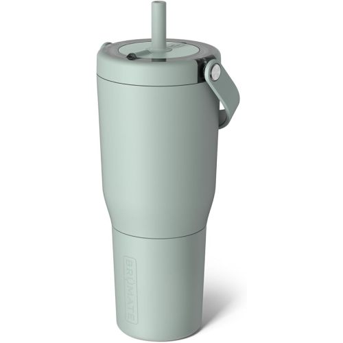 BrüMate Resa 35oz 100% Leakproof Travel Tumbler with Handle & Straw | Flexible Soft Sip Straw | Silicone Sleeve for Durability | Stainless Steel | Cup Holder & Travel Friendly | (Sage)