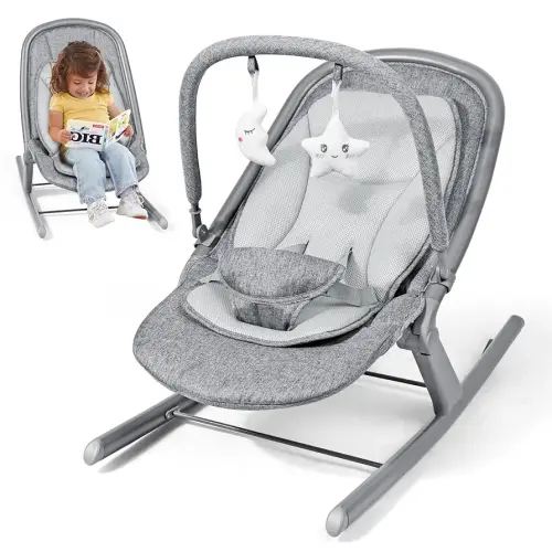 Orzbow Baby Bouncer Seat & Infant to Toddler Rocker with 3 Recline Positions, Includes Removable Play Bar & Mesh Cushion, Detachable and Foldable, Fits Newborn 0-30 Months Up to 40 lbs, Deluxe Gray