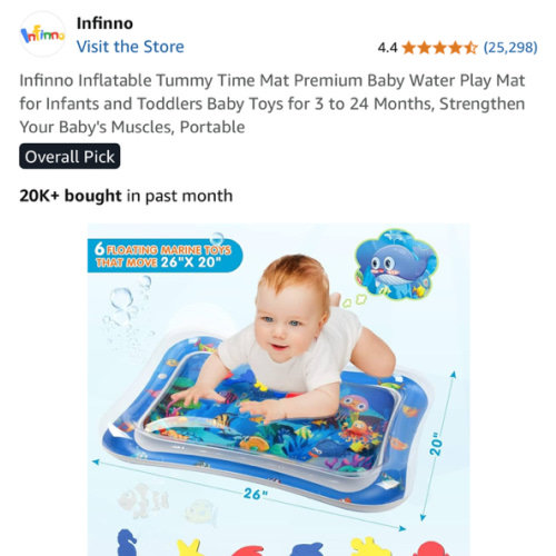 Infinno Inflatable Tummy Time Mat Premium Baby Water Play Mat for Infants and Toddlers Baby Toys for 3 to 24 Months, Strengthen Your Baby's Muscles, Portable