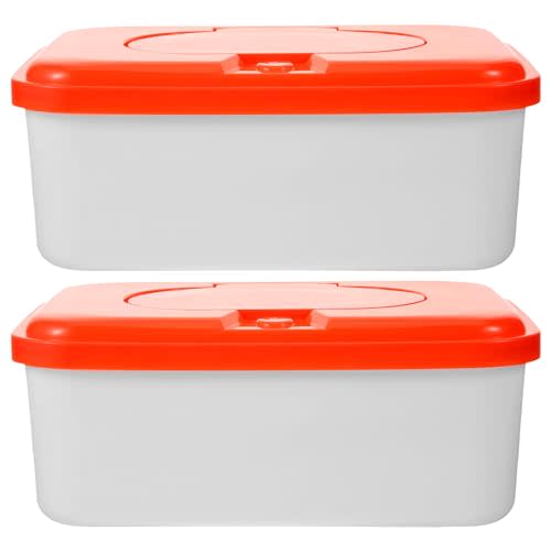 Kisangel 2Pcs Baby Wipes Dispenser, Refillable Wipe Holder, Portable Tissue Box Case for Travel, 8.26 X 5.11 X 3.38 Inch, Orange