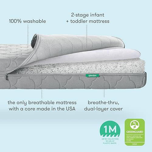 Newton Baby Crib Mattress and Toddler Bed - 100% Breathable Proven to Reduce Suffocation Risk, 100% Washable, 2-Stage, Non-Toxic Better Than Organic, Removable Cover - Deluxe 5.5" Thick- White