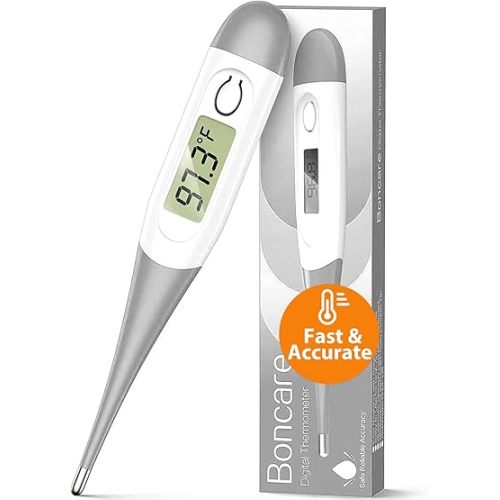 Boncare 10 Seconds Digital Thermometer for Adults and Kids - Accurate & Safe Rectal Thermometer for Baby with Fever Alarm, Oral Thermometer FSA HSA Eligible (Gray)