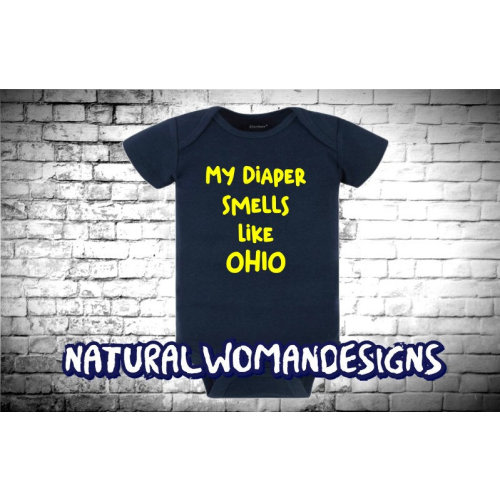 My Diaper Smells Like OHIO Baby Bodysuit, Michigan Fan, I Love Football, Michigan baby gift, baby gift