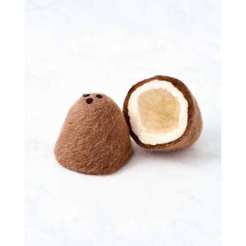 Felt Coconut (2 Halves) | Felt Coconut Toy for Kitchen Pretend Play | Felt Tropical Fruit Toy