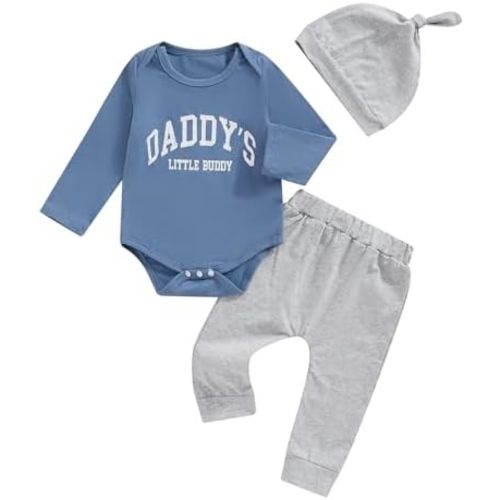 One opening 3M 6M 9M 12M 18M Baby Spring Fall Outfit Newborn Baby Boy Clothes Daddy's Little Buddy Romper Bodysuit Pants Set