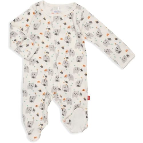 Magnetic Me Footie Pajamas - 100% Organic Cotton Baby Pajamas - Quick Magnetic Fastener Sleeper for Baby Boy and Girl - Playtime Elephants - 3-6 Months