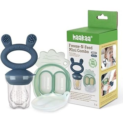 Haakaa Freeze-N-Feed Mini Combo with Silicone Food Feeder & Silicone Mini Nibble Tray|Baby Solid Food Self Feeder|Breastmilk Popsicle Mold Storage & Feeder for Soothing Baby Gums 1 PK