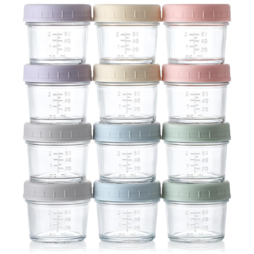 VITEVER 12Pack Glass Baby Food Storage Containers - 4 oz Baby Food Storage Jars With Lids, Baby Food Maker, Microwave, Dishwasher & Freezer Safe