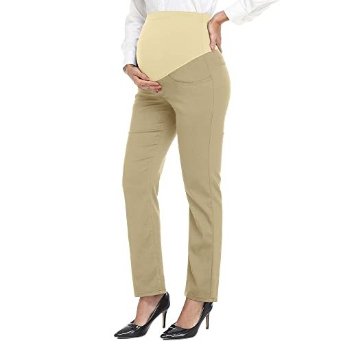 PACBREEZE Women's Maternity Pants for Work Over-Bump Pregnancy Casual Stretchy Straight Dress Pants with Pockets