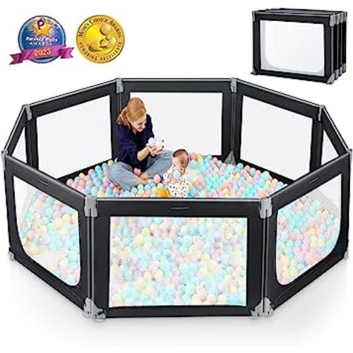 Baby Playpen, Kidirect Foldable Playpen Large Baby Playard Lightweight, Shape & Size Adjustable, Indoor & Outdoor Portable Play Yard for Babies and Toddlers Easy Fold (Black,71"×69")
