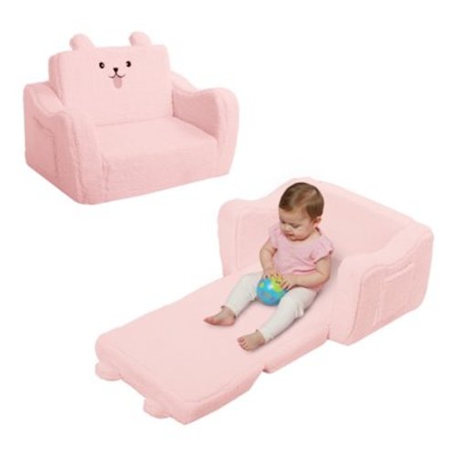 AILEEKISS Toddler Sofa Chair, 2-in-1 Foldable Baby Couch Flip Open Sofa Bed for Playroom, Pink
