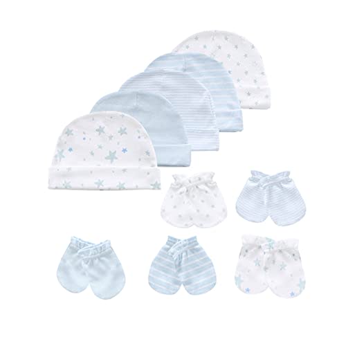 MAMIMAKA Baby Hat and Mittens Set Newborn Baby Hats Caps for Baby Boys Girls 0-6 Months 100% Cotton