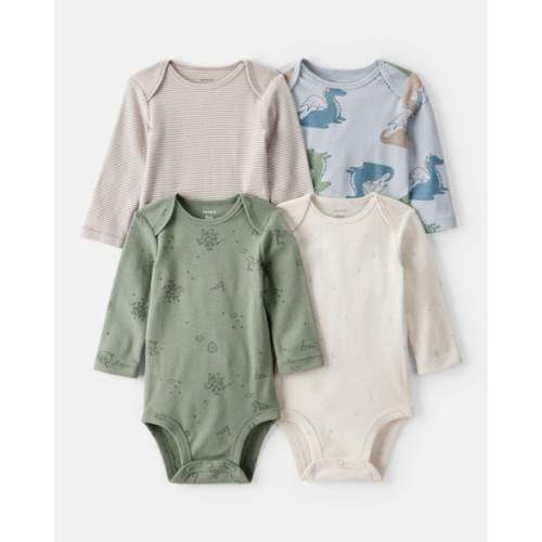 Baby Boy 4-Pack Dragon Star Print Cotton Long-Sleeve Multipack Bodysuits - Blue/White/Green - Carter's | Carter's