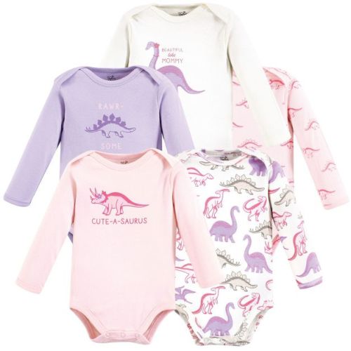 Touched By Nature Girls Organic Cotton Long-sleeve Bodysuits, Retro Dino, Preemie