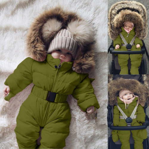 Sawvnm Toddler Snowsuits for 0-3 Months Infant Baby Boy Girl Romper Jacket Hooded Jumpsuit Warm Coat Outerwear Winter Snow Suits for Girls on Clearance
