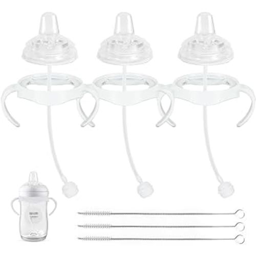 Sippy Cup Soft Conversion Kit for Philips Avent Natural Baby Bottle, Toddler Transition Kit with Silicone Sippy Spout Nipple, Weighted Straw, Bottle Handle, Cleaning Brush, 3-Pack