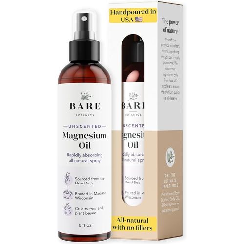 Bare Botanics Magnesium Oil Spray 8oz Unscented | Topical Magnesium Chloride Mist from The Dead Sea | Handpoured in Madison, WI