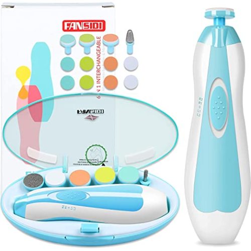 FANSIDI Baby Nail Trimmer Electric Baby Nail Clippers Safe Baby Nail File Kit with Extra 12 Replacement Pads, Trim Polish Grooming Kit for Newborn Infant Toddler or Adults Toes Fingernails Care, Blue