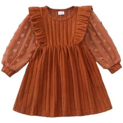 Toddler Girl Fall Dress Ruffle Tulle Long Sleeve Dress Casaul Knit Sweater Dresses Cute Girls Clothes Winter Outfits