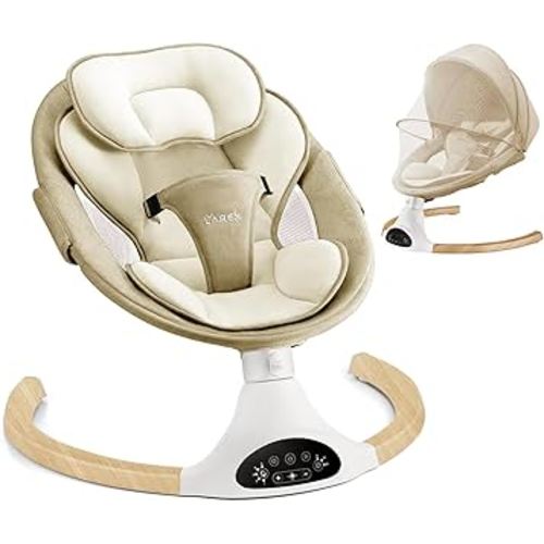 LAREX Baby Swing Infant Swing Electric Toddler Baby Rocker Portable for Newborn Boy Girl, 5 Sway Speeds with Remote Control, 10 Preset Melodies and Bluetooth, 0-6 Months Max 20 Lbs (Khaki)