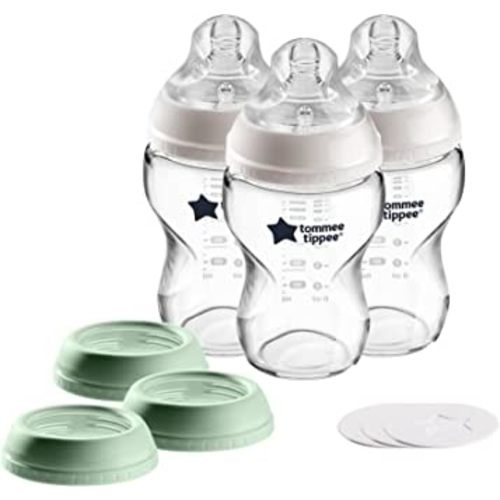 Tommee Tippee Closer to Nature 3 in 1 Convertible Glass Baby Bottles, Anti-Colic Valve – 9-ounce, 3 Count