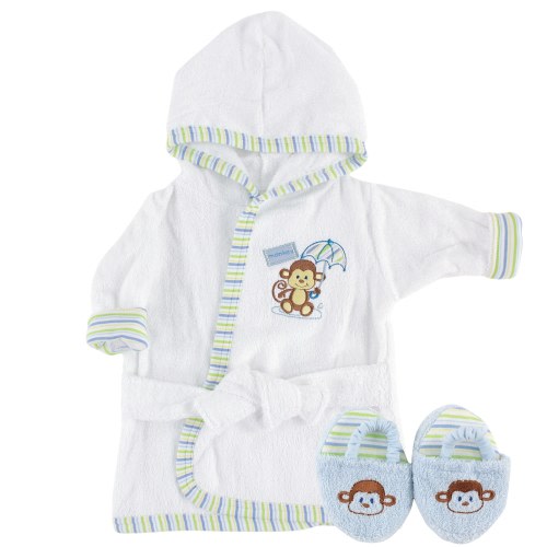 Luvable Friends Baby Boy Cotton Terry Bathrobe, Blue Monkey, One Size - Blue Monkey - One Size