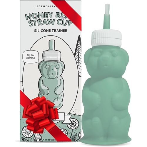 Legendairy Milk Honey Bear - Vaso con popote de silicona para bebés (verde), 8 onzas, apto para lavavajillas, silicona de grado alimenticio, taza para bebés a partir de 4 meses