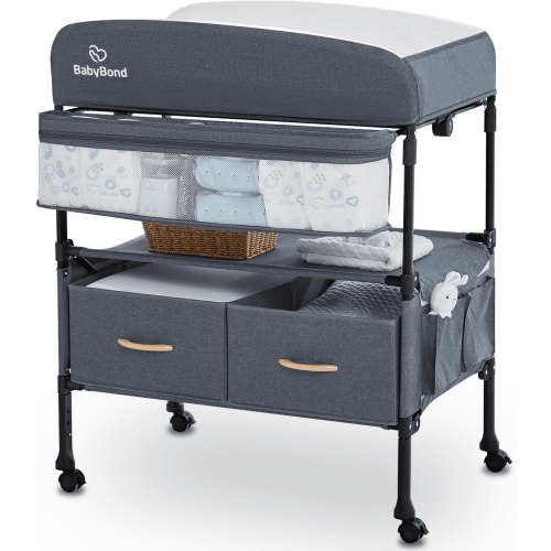 Portable Baby Changing Table with 2 Storage Baskets, Foldable Waterproof Diaper Changing Table Height Adjustable Changing Station for Infant and Newborn(Grey)