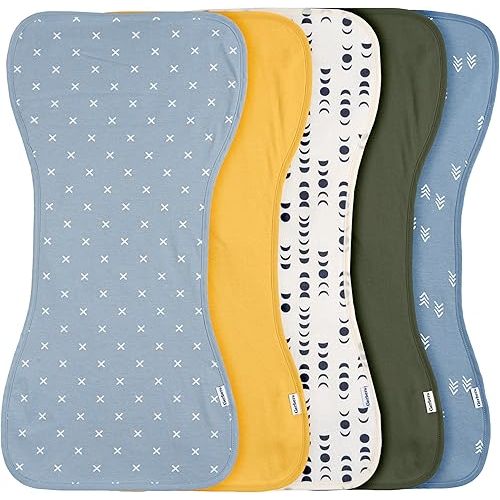 Gerber Baby Unisex Burp Cloths 5-Pack, Blue Gold, Size 10.5" x 21"