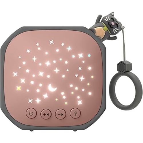 Portable White Noise Sound Machine with Star Projector | Sound Therapy Calm Music Machine Baby Sleep Soother with Hook for Home, Car Travel, Nursery, Infant, Kids Gifts (Lucky Cat)