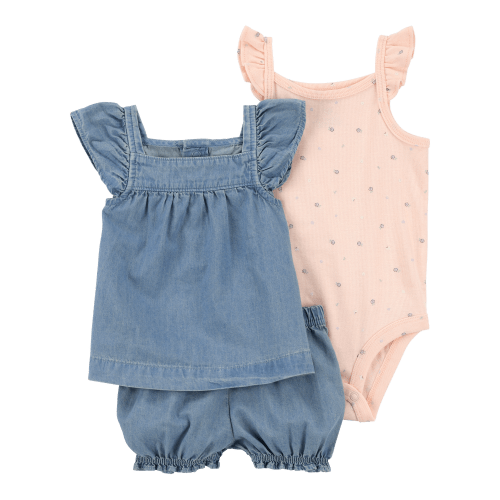 Baby 3-Piece Chambray Outfit Set - Chambray/Pink - Carter's | Carter's
