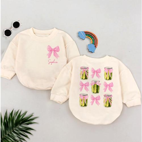 Pickle Jar Bow Romper Sweatshirt, Personalized Baby Outfit, Cute Toddler Clothes, Cottagecore Baby Gift, Trendy Baby Bodysuit, Fall Outfit