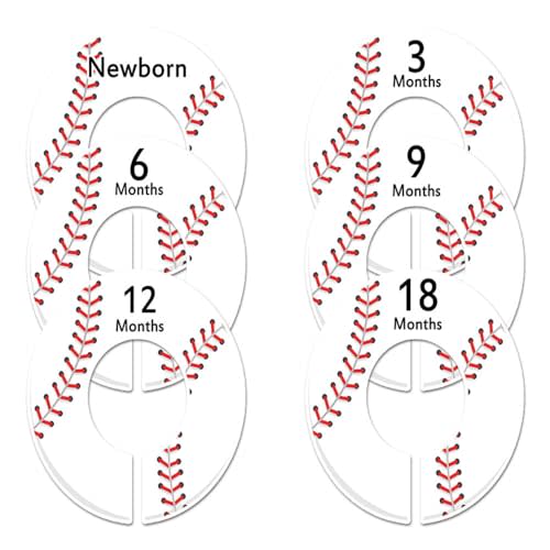 6 Baseball C196 Baby Boy Nursery Clothing Size Closet Dividers (1.25 Inch Rod)