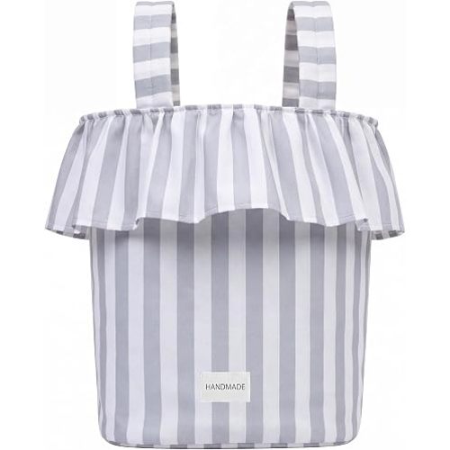 Abbylike Ruffle Stroller Bag with Removable Handles, Cotton Stroller Organizer with Waterproof Lined for Moms Baby Travel(Ruffles Style,15.5 x 9.5 Inch,Light Gray)