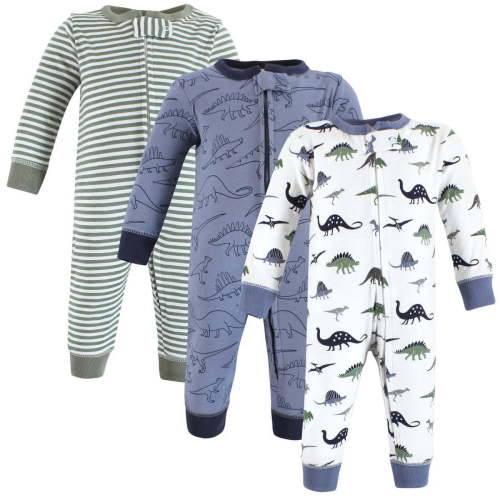 Hudson Baby Cotton Sleep and Play, Blue Green Dino, 3-6 Months