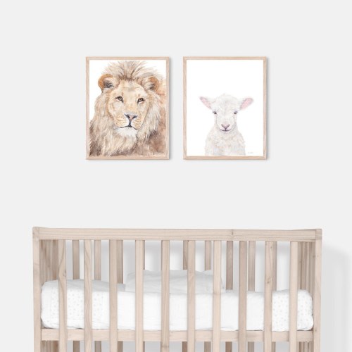 Lion and Lamb Art | Set of Fine Art Prints | Lion Portrait and Lamb Portrait, Christian Wall Art, Christian Nursery Decor